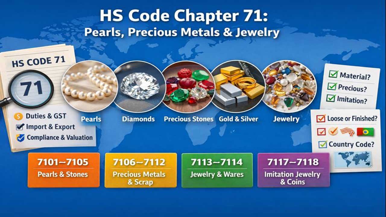 HS Code 2026 for Natural or Cultured Pearls, Precious or Semiprecious Stones, Precious Metals,  Imitation Jewelry, Coin