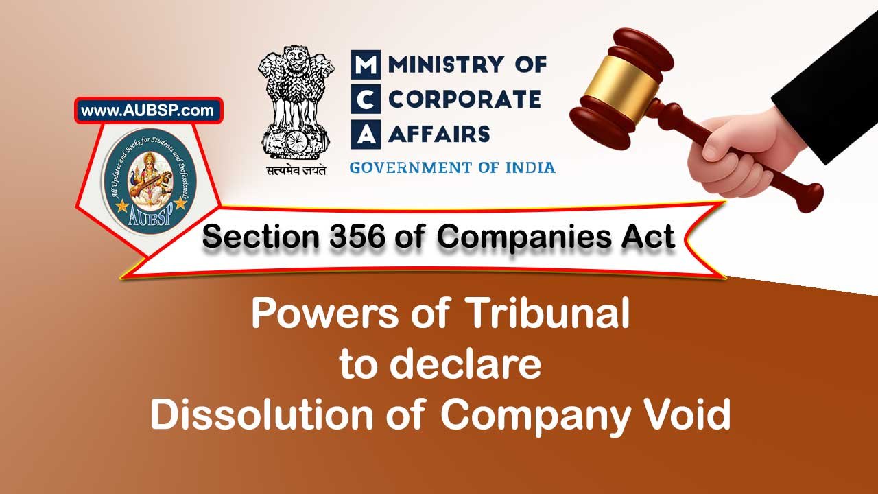 Section 356 Powers of Tribunal to declare dissolution of company void – Companies Act 2013
