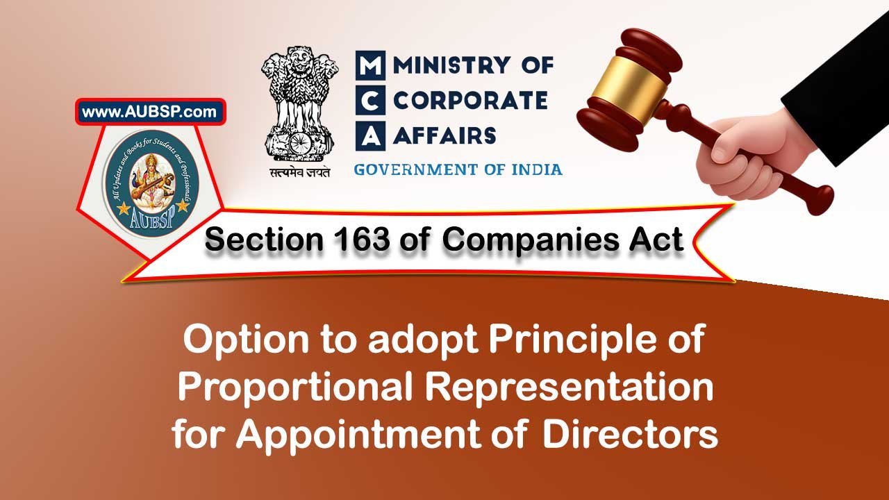 Section 163 Option to adopt principle of proportional representation for appointment of directors – Companies Act 2013