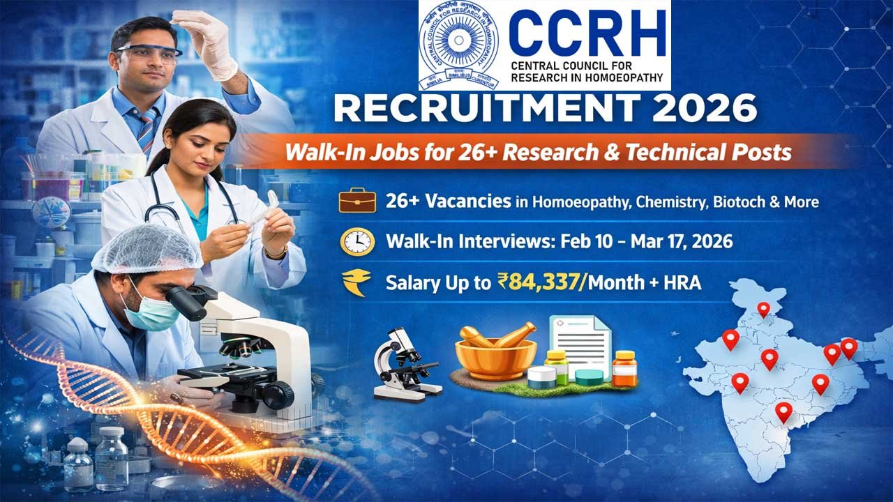 CCRH Recruitment 2026: Walk-In Jobs for 26+ Research & Technical Posts | Salary Up to ₹84,337