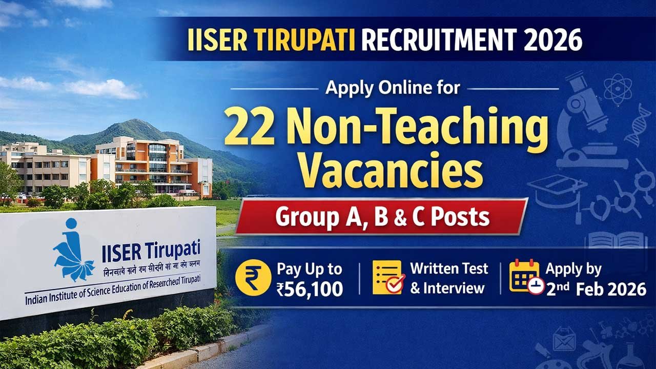 IISER Tirupati Recruitment 2026: Apply Online for 22 Non-Teaching Vacancies (Group A, B & C)