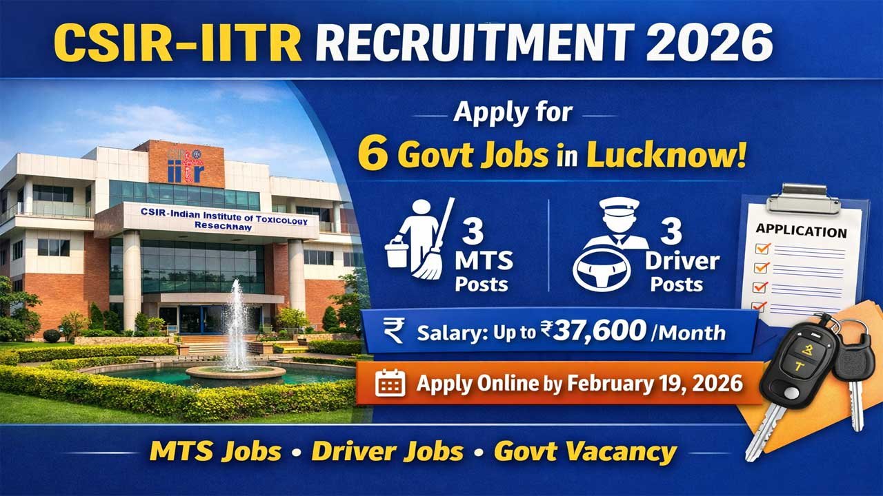 CSIR-IITR Recruitment 2026: Apply Online for 6 Govt Jobs in Lucknow | MTS & Driver Vacancies, Salary, Eligibility, Last Date