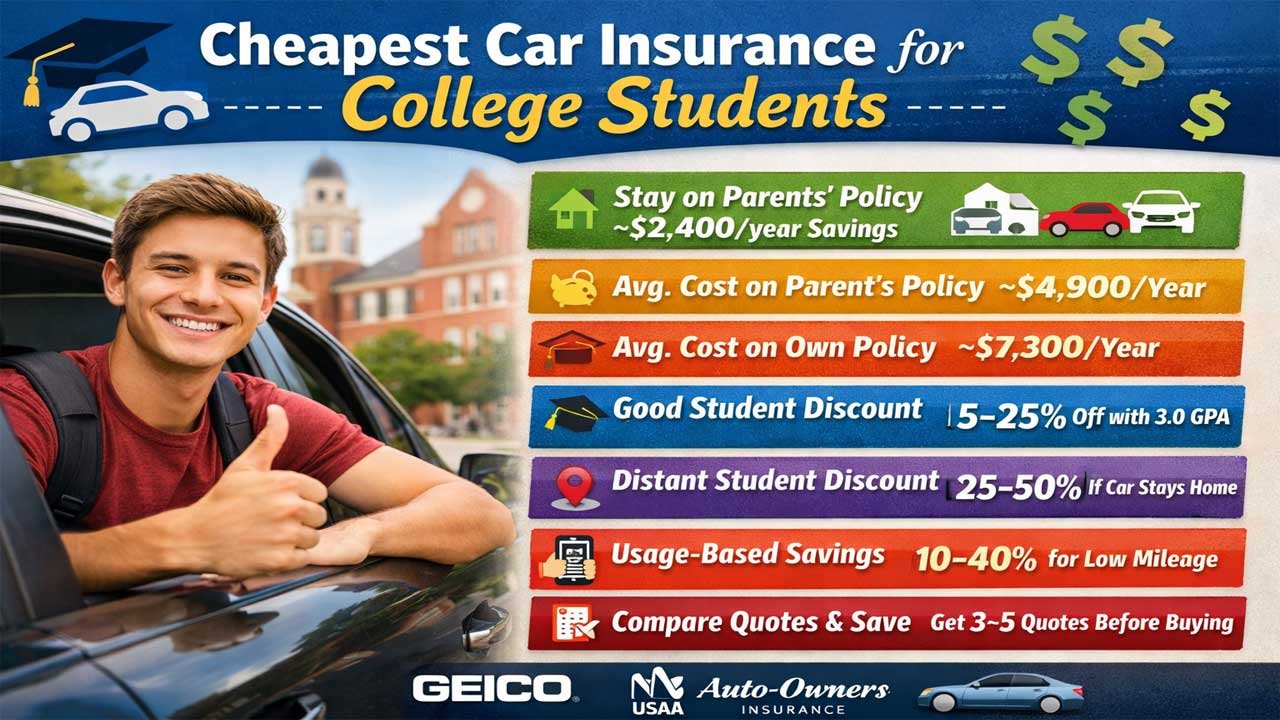 Cheapest Car Insurance for College Students in 2026: Best Rates & Discounts
