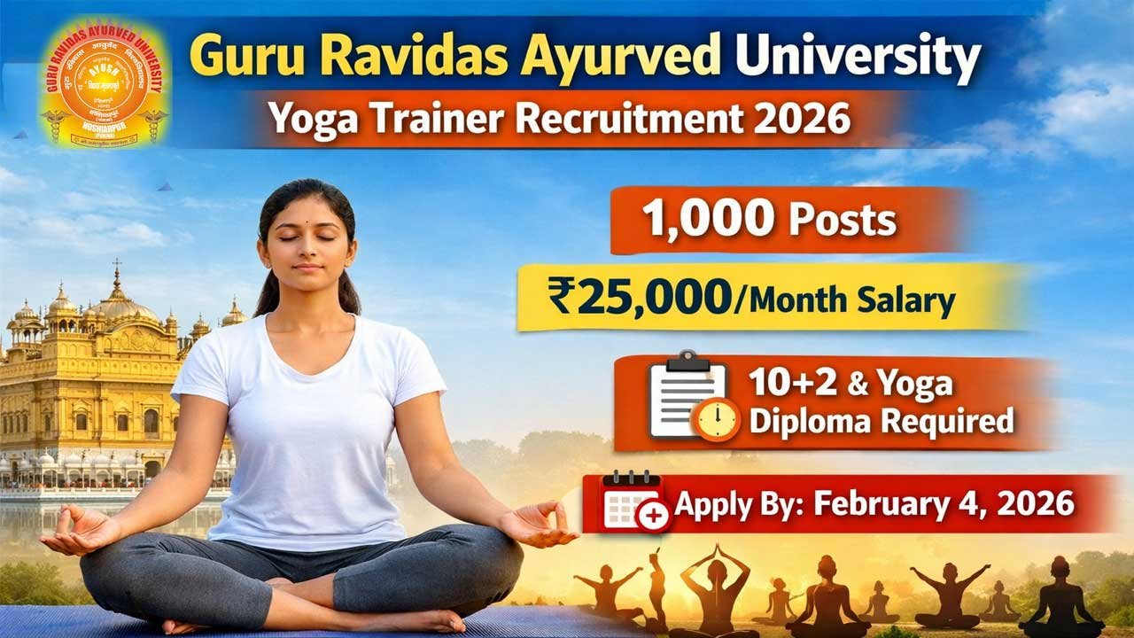Guru Ravidas Ayurved University Yoga Trainer Recruitment 2026: 1000 Posts, ₹25,000 Salary, Apply by Feb 4