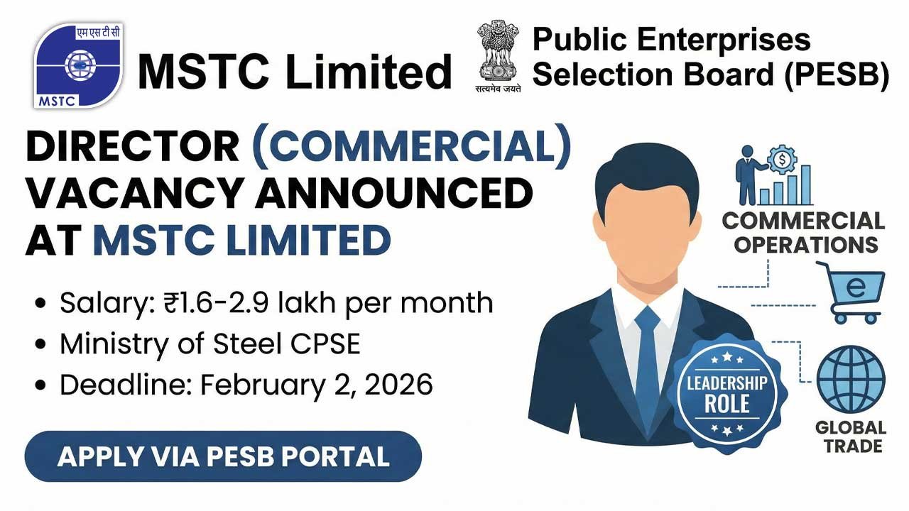 MSTC Limited Director (Commercial) Recruitment 2026: Salary, Eligibility, Application & PESB Details
