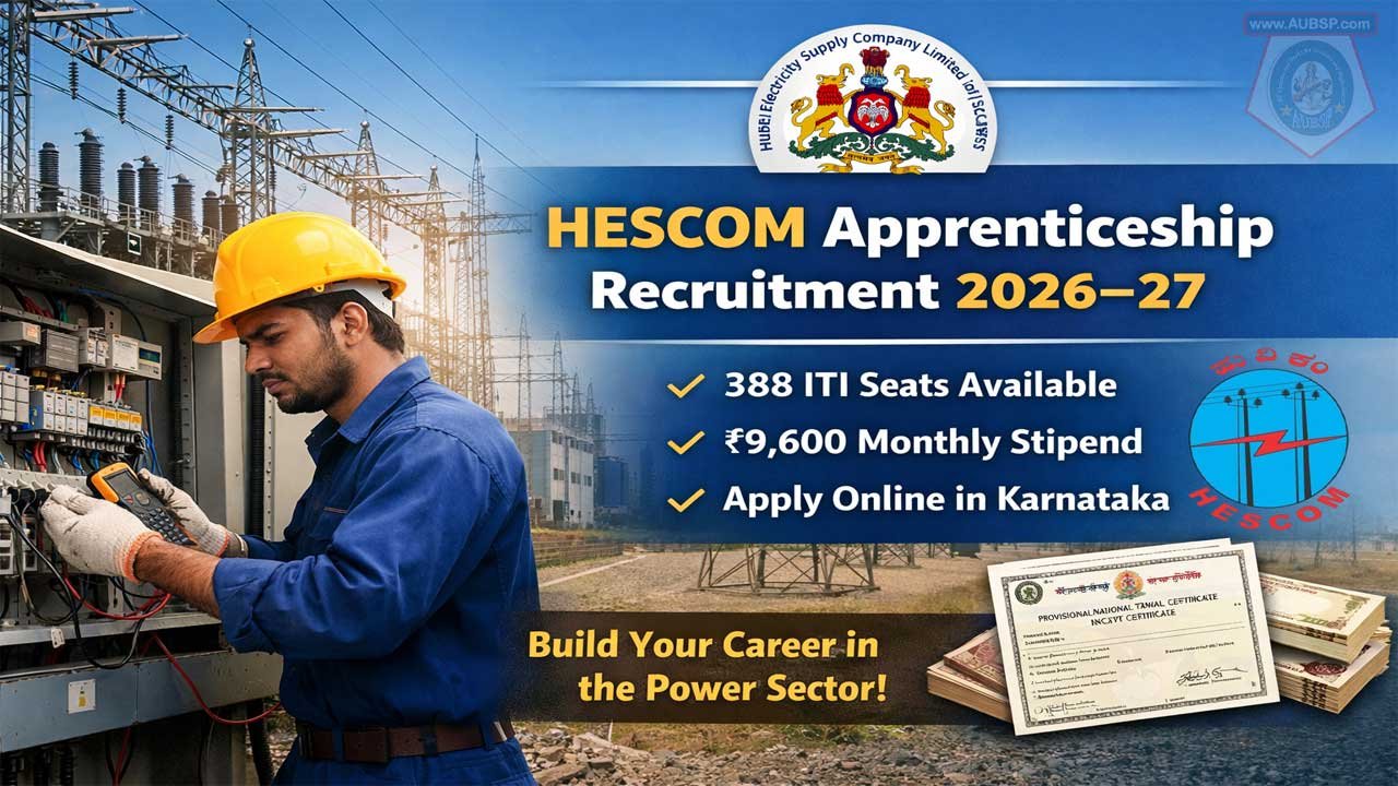 HESCOM Apprenticeship Recruitment 2026–27: 388 ITI Seats, ₹9,600 Stipend, Apply Online in Karnataka